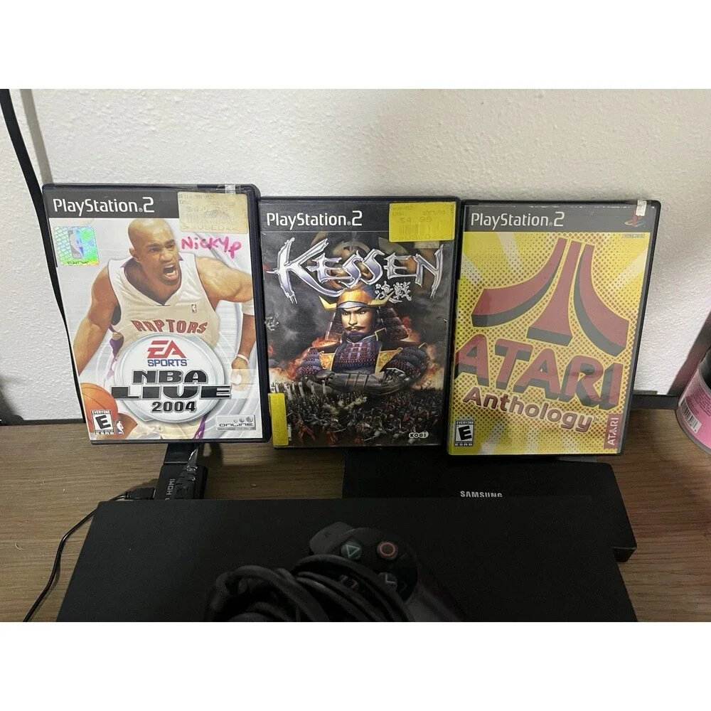 Sony PS2 Fat Console Bundle Lot WORKING W/ HDMI Adapter MultiTap 3 Games Control